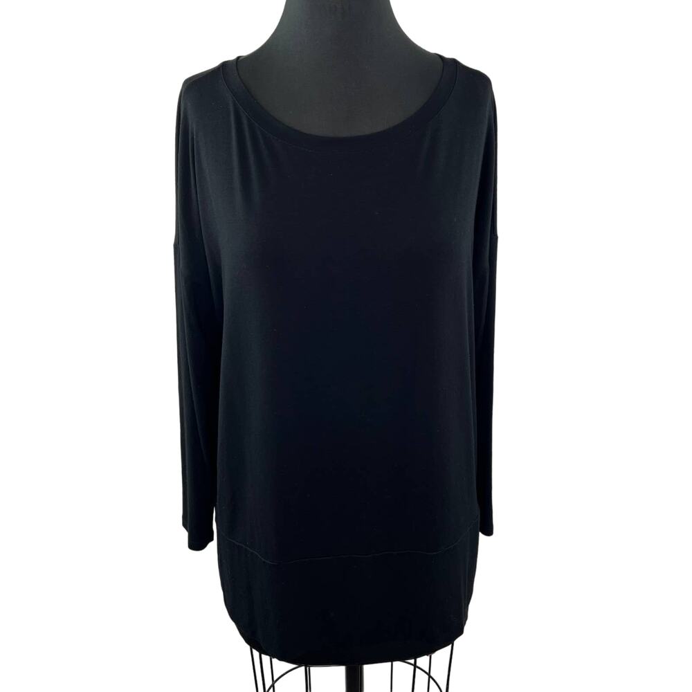EILEEN FISHER Black Long Sleeve Scoop Neck Pullover Knit Top Sz Petite Large PL